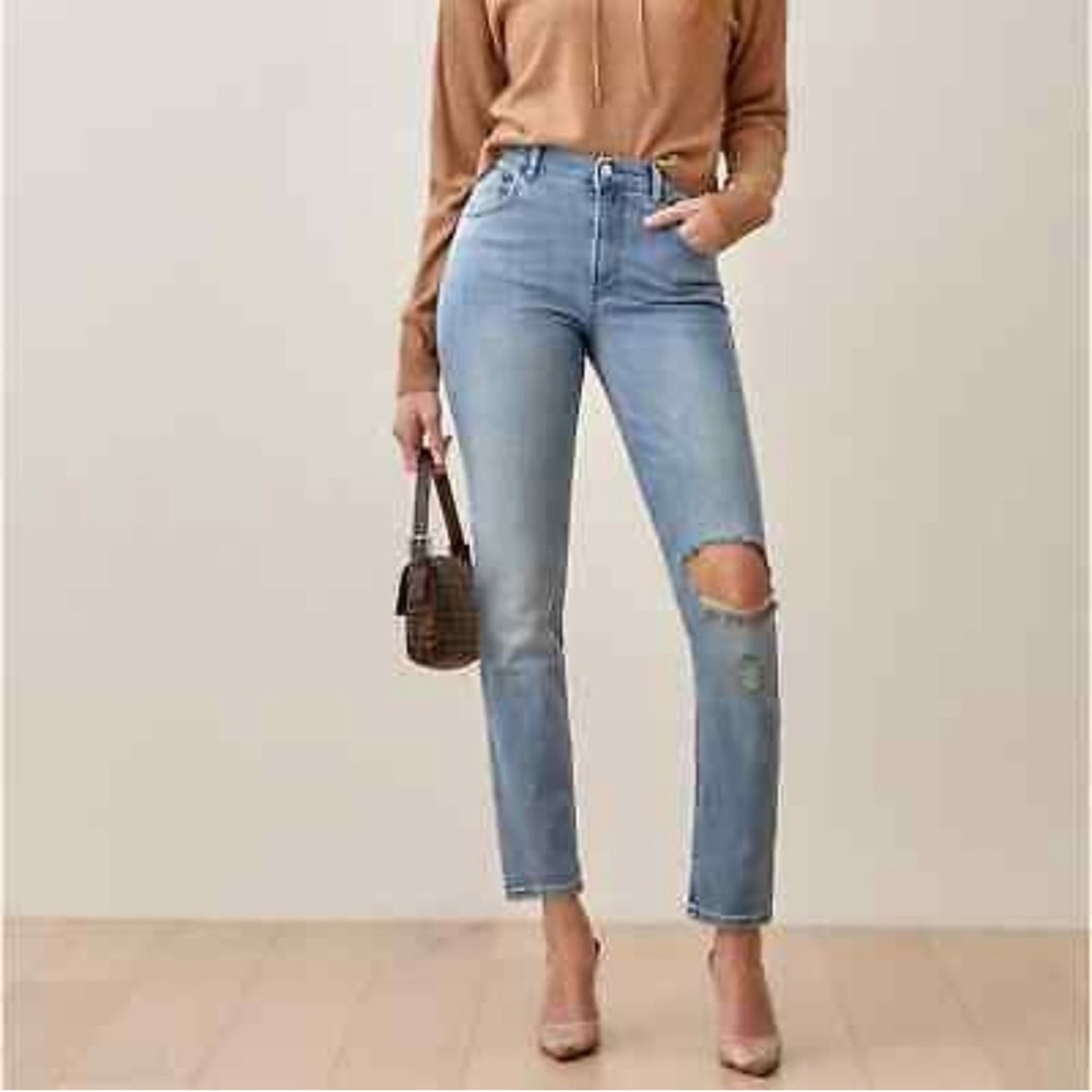 Reformation Harper High Rise Skinny Jeans In Cyprus Destroyed Size 27